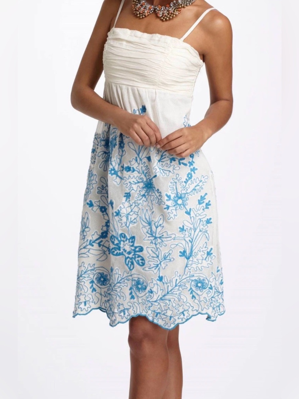 Anthropologie Vanessa Virginia Stitched Cornflower Mesh Dress in Blue Floral